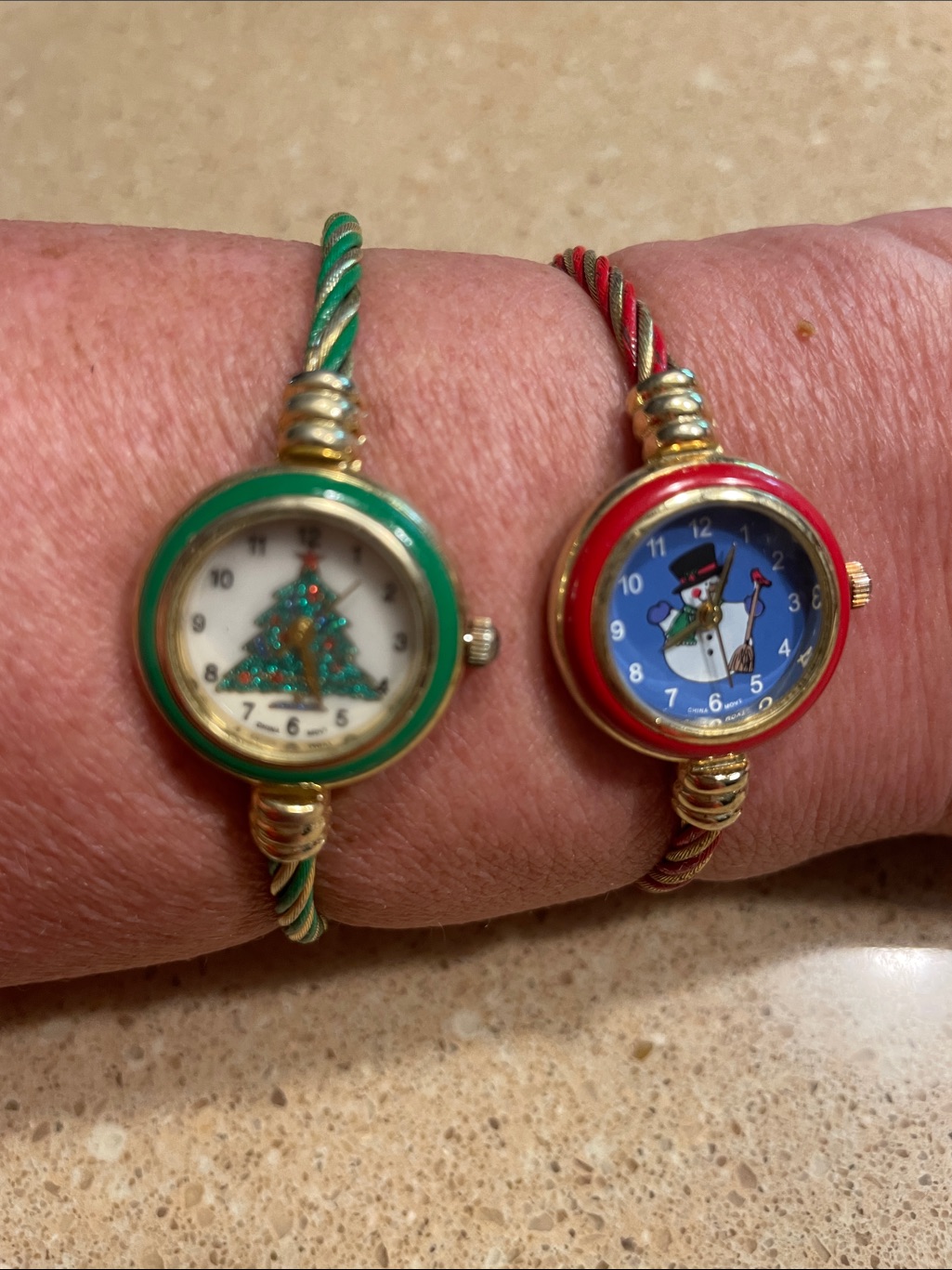 Holiday Bracelet Watches Green Christmas Tree  Red Snowman Dials
